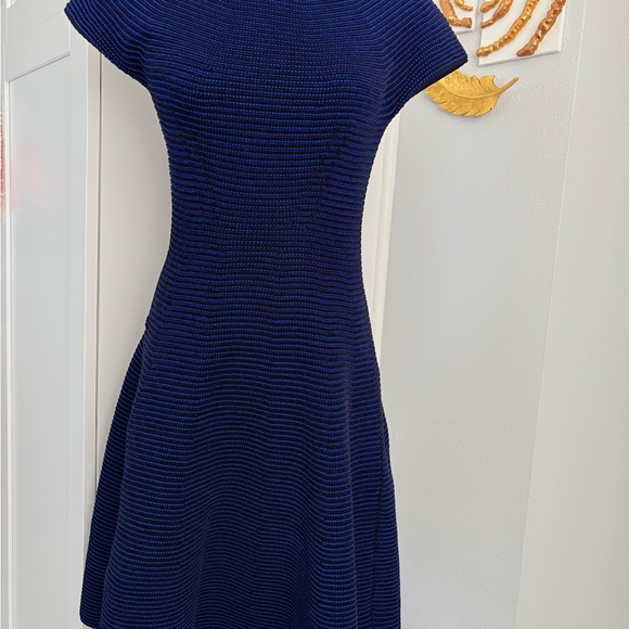Escada Navy Textured Knit Fit-and-Flare Midi Dress - Picture 2 of 6